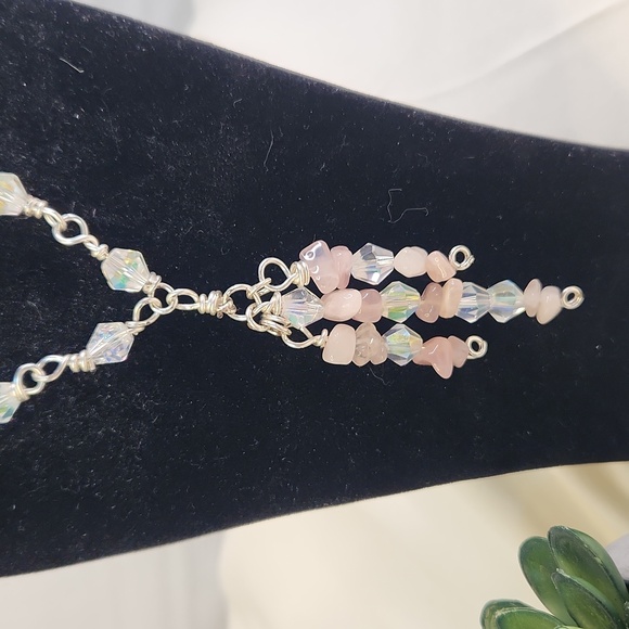 Handcrafted Vintage Style Statement Necklace With Rose Quartz Chips, Re imagined - Picture 3 of 6